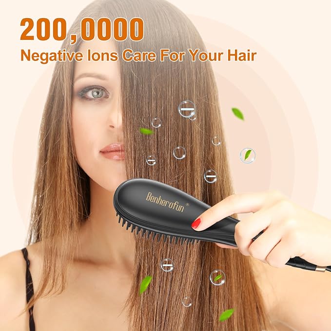 Hair Straightener Brush, Hair Straightener Comb Straightening Brush for Women with 16 Temps, 20s Fast Heating & Anti-Scald