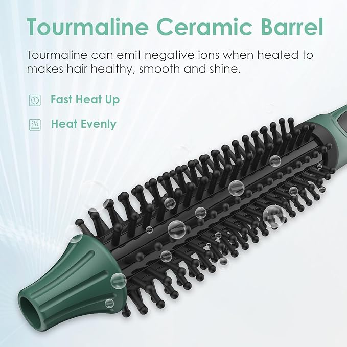 3/4 Inch Barrel Thermal Round Brush, Volume Heat Styling Brush for Men and Women Medium Thin Curly Straight Hair, Heated Curling Iron,12 Temperature Setting (1.35 Inch with Bristles)