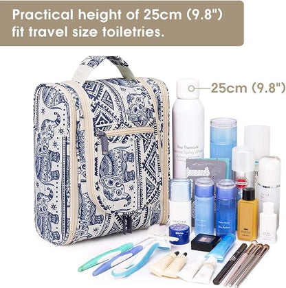 Narwey Small Hanging Toiletry Bag Women Travel Makeup Bag Organizer Toiletries Bag for Travel Size Essentials Accessories Cosmetics (Medium, Elephant)
