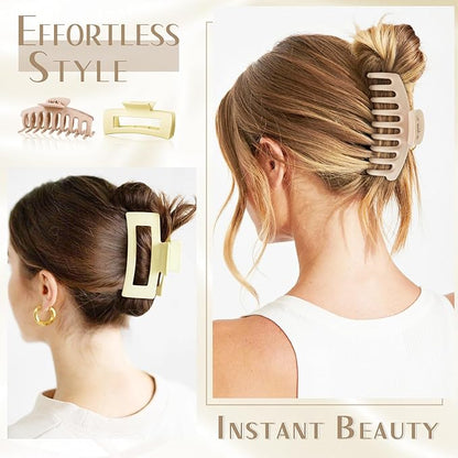 TOCESS Big Claw Clips for Women & Girls, 8 Pack 4.33 Inch Matte Jumbo Hair Claw Clips, Strong Hold Non-Slip Rectangle Hair Clamps for Thick, Curly, Long or Fine Hair