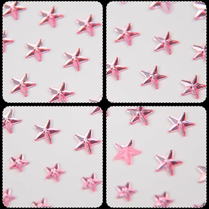 264Pcs Star Face Gems Eye Gems, Self-Adhesive Face Jewels Rhinestones 5/7/10 mm DIY Face Gems Stick on, Patriotic Makeup Gems Rave Accessories for Face Eyes Hair Makeup Body, Crafts (Pink-Star)
