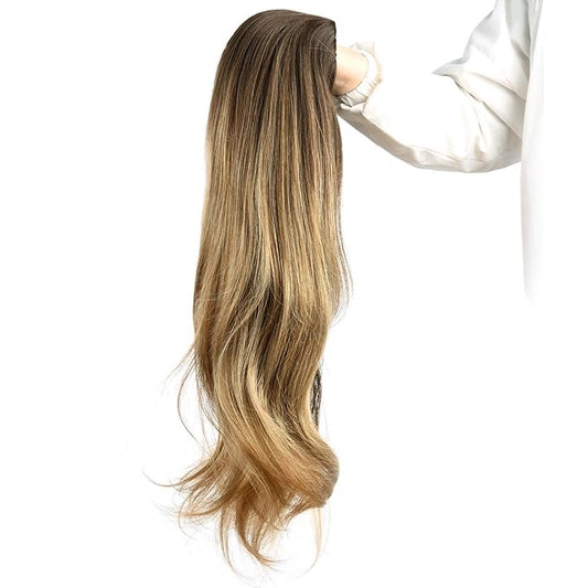 24“ Long Wavy Clip in Half Head Tied Wig Japanese Synthetic fibers Hair Extensions For Women 210g （9-7-2#）
