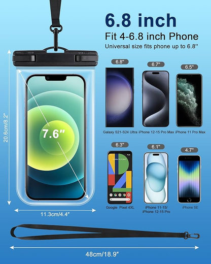 2025 Waterproof Phone Pouch: 2 Pack Cruise Ship Essentials Must Haves Dry Bag for Vacation Beach Travel Kayak Accessories, Water proof Case for iPhone 16 15 14 13 12 Plus Pro Max Galaxy - Black+Blue