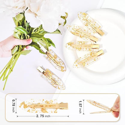8PCS No Bend No Crease Gold Glitter Makeup Creaseless Hair Clips - Styling Hair Accessories for Bride, Women & Girls