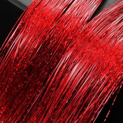 12PCS Tinsel Hair Extensions Glitter Hair Extension Clip in Gold Sparkling Fairy Hair Tinsel Kit Shiny Highlights Colorful Heat Resistant Hair Accessories for Girls New Year Party(Red+Blue)