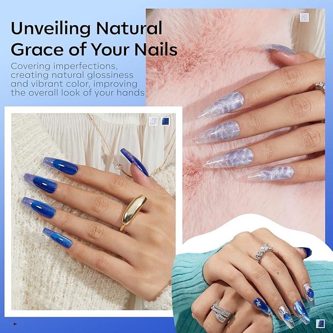 modelones Gel Nail Polish Set 2 PCS 15 ML Blue Cat Eye Gel Nail Polish Glitter Galaxy Dark Blue 9D Nail Gel Polish With Magnet Light Blue White Shimmer Soak Off Led Nail Art Gel DIY Salon For Women