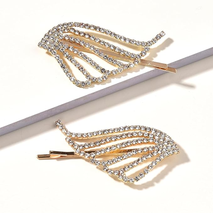 2PCS Rhinestone Hair Pins, Crystal Hair Clips, Handmade Cute Hair Barrettes, Hollow Geometric Hairpins, Elegant Metal Hairpin Hair Accessories Headwear Styling Tools, Gifts for Women Girls (TypeE)