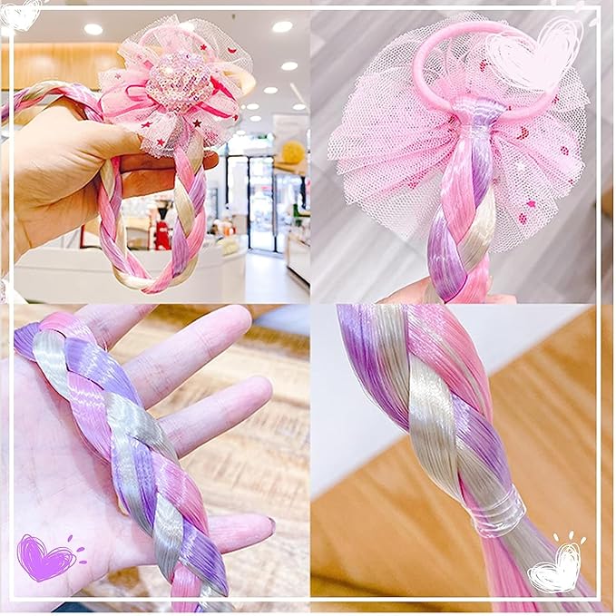 Ozzwolle 6 Pcs Girls Braid Hair Extensions Hairpieces, Colored Ponytail Extensions Rainbow Hair Pieces for Kids Little Girls