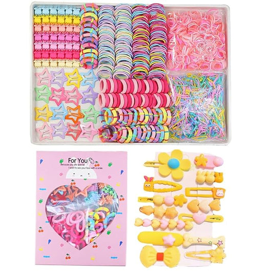 889 pcs Elastic Hair Bands for Girls Hair Accessories Ponytail Holders Colorful Rubber Bands Set with 14 pcs Cute Hair Clip