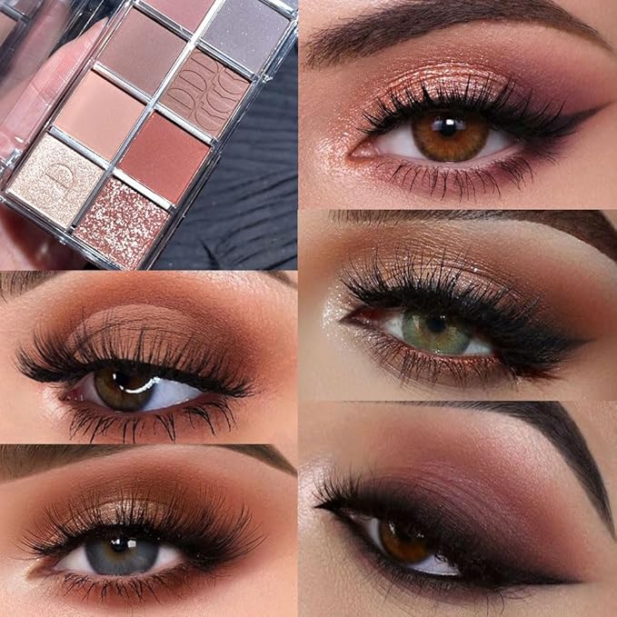 10Colors Gold Brown Gray Colorful Eyeshadow Palette Makeup,Natural Neutral Highly Pigmented Eye Shadow,Naturing-Looking Long Lasting Waterproof Blendable Hypoallergenic Suitable for Beginners