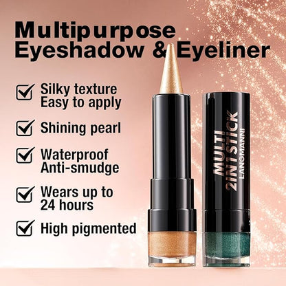 2-in-1 Gradient Eyeliner & Eyeshadow Stick Combo, Shimmer & Matte Cream Eyeshadow Pencil, Waterproof & Smudge-Proof, Long-Lasting Eye Makeup, Metallic & Neutral Shades (#07 Midnight Sapphire)