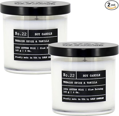 Lulu Candles | Tobacco, Spice & Vanilla | Luxury Scented Soy Jar Candle | Hand Poured in The USA | Highly Scented & Long Lasting- 6 Oz. 2 Pack