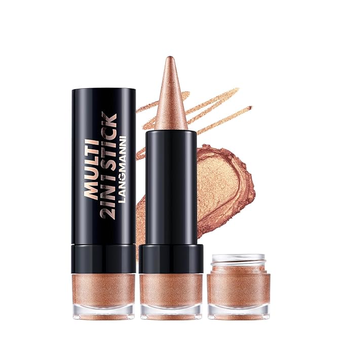 2-in-1 Gradient Eyeliner & Eyeshadow Stick Combo, Shimmer & Matte Cream Eyeshadow Pencil, Waterproof & Smudge-Proof, Long-Lasting Eye Makeup, Metallic & Neutral Shades (#01 Golden Sand)