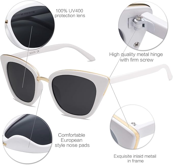 SOJOS Cat Eye Designer Sunglasses Fashion UV400 Protection Glasses SJ2052