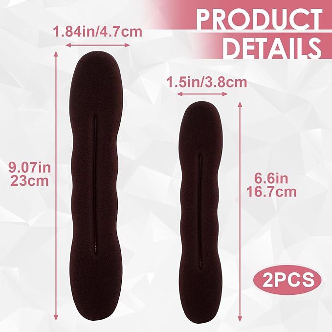 2pcs Sponge Hair Bun Maker, Hair Curler Bun Clip with 2 Sizes, Lazy Bun Updo Styling Accessories for Thin Thick Long Straight Curly Hairstyles- Brown