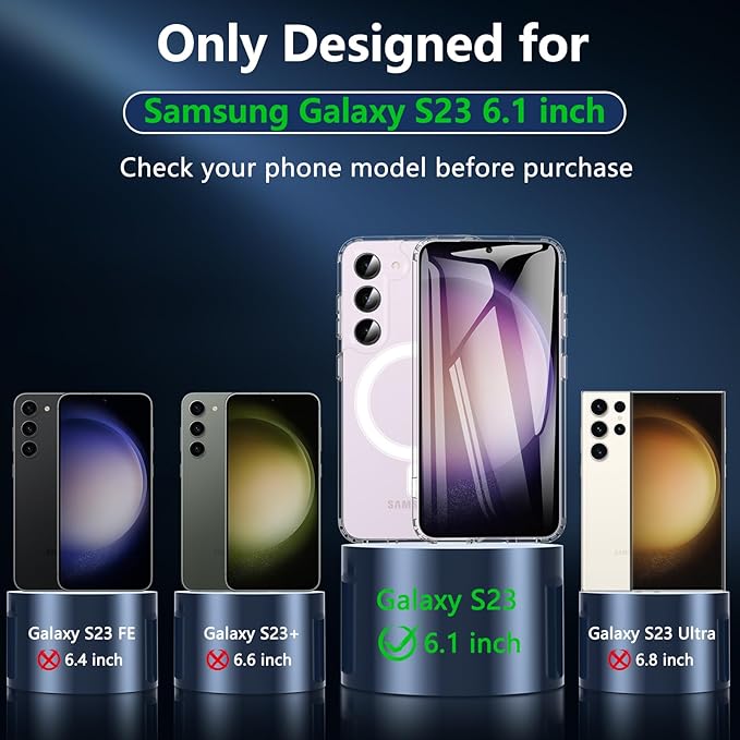 OWKEY for Galaxy S23 Case 6.1'', Magnetic Samsung Galaxy S23 Case for Magsafe with Screen Protector, [Military Grade Protection] Shockproof Phone Cover S23 Case Protective Case for Samsung S23, Clear