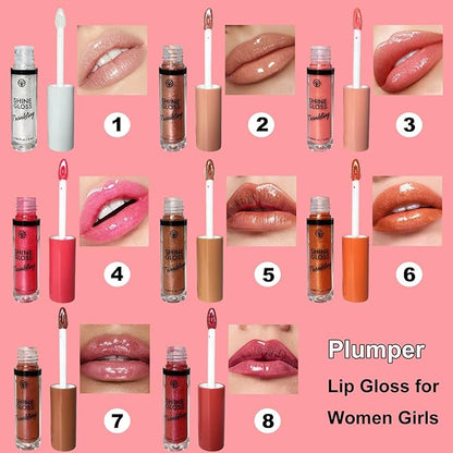 Nude Lip gloss Lip Plumper Gloss Shimmer High Shine Lip Gloss Moisturizing Tinted Lip Gloss Long Lasting Waterproof Lip Oil (02# Nude Shimmer)