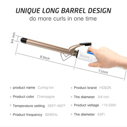 3/4 Inch Curling Iron Professional, Ceramic Tourmaline Curl Wand Barrel, Hair Curler Iron for Short Hair,Glove Include, Glove Include, Gold