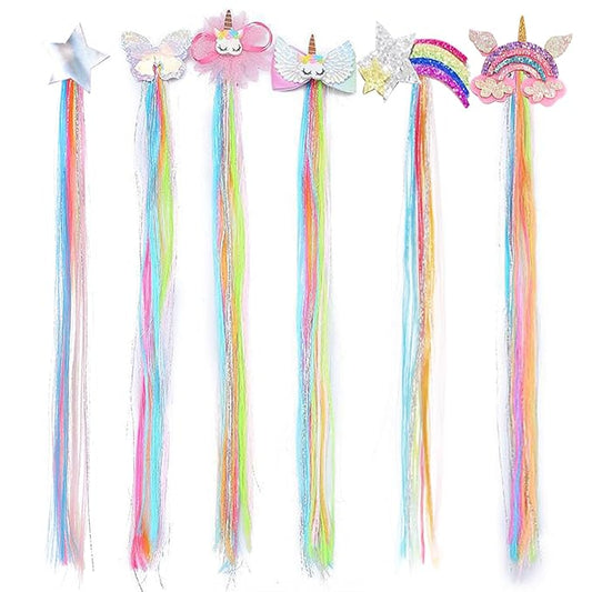 6 Pcs Hair Clips for Girls, Rainbow Hairpieces Hair Extensions Cute Colored Hair Clips for Kids Little Girls