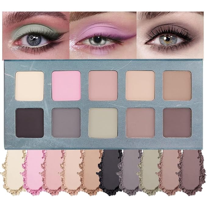 Ten Color Green Pink Brown series Matte eyeshadow Makeup palette,High-Pigment Eye Shadow, Smooth & Blendable,Everyday Velvety Matte Finish Eye Makeup Looks box,Vegan & Cruelty-Free,Built-in Mirror 01