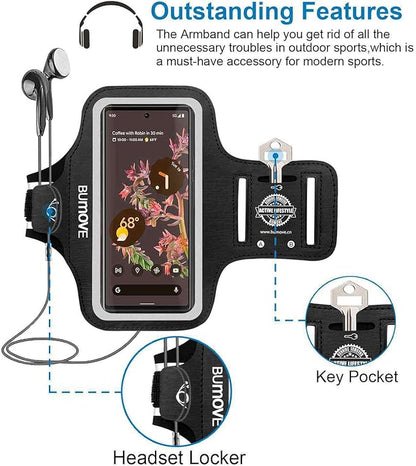 Gym Armband for Google Pixel 9 Pro XL, 8/7 Pro with Card Holder (Black)