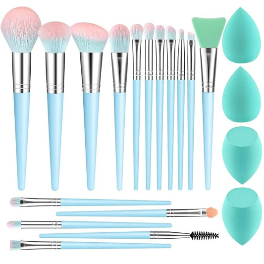 Makeup Brushes DUAIU 16pcs Professional Makeup Brush with Makeup Sponge Set Premium Synthetic Foundation Kabuki Eyebrow Concealers Blending Eye Shadow Brushes Make up Tool Kit (Blue)