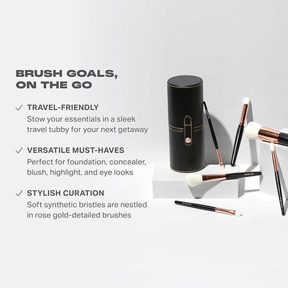 Morphe Rose Away Makeup Brushes - 6 Piece Makeup Brush Set of Eye and Face Brushes - Made with Synthetic Bristles and Includes Makeup Brush Case (6 Count)