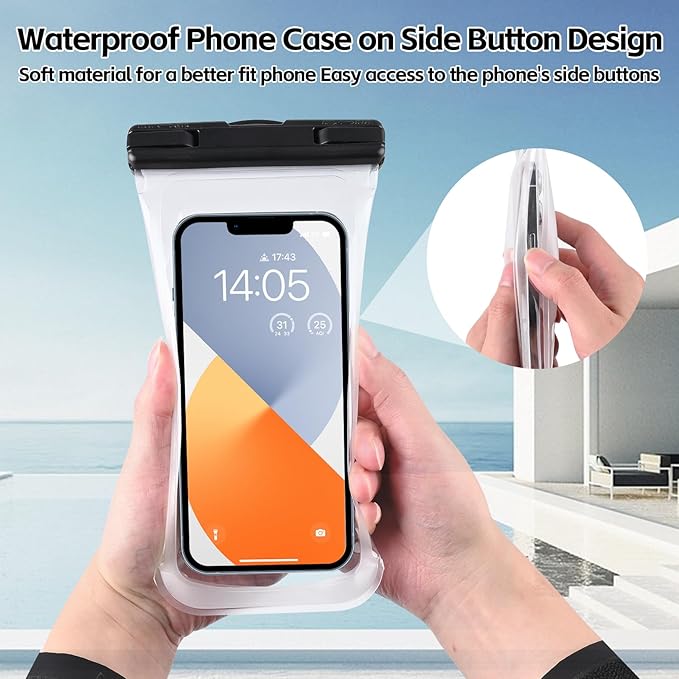 2PCS Waterproof Phone Pouch- [3D Design ], Waterproof Phone Case for iPhone 15 14 13 Pro Max Plus Galaxy Google Up to 8", Dry Bag for Beach Cruise Travel, Black/Clear