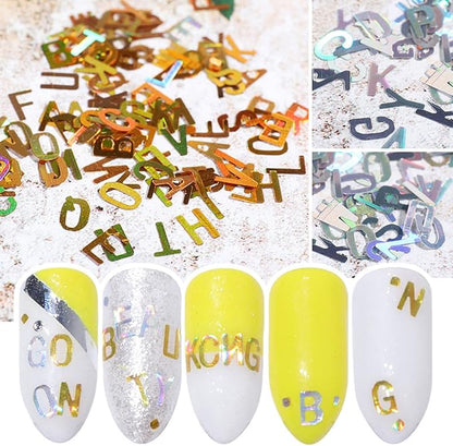 12 Colors Letter Nail Art Glitter Sequins, Holographic 3D Alphabet Nail Art Flakes Designs, Laser Letters Glitter Acrylic Nails Supplies for Women Girls Manicure Sparkly Decorations, DIY Shiny Crafts