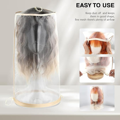 5PCS Wig Storage Bags for Multiple Wigs Transparent Mesh Hair Extension Storage Bag with Drawstring Dust-proof Wig Organizer for Multiple Wigs Accessories & Supplies & Kit for Salon Home Use