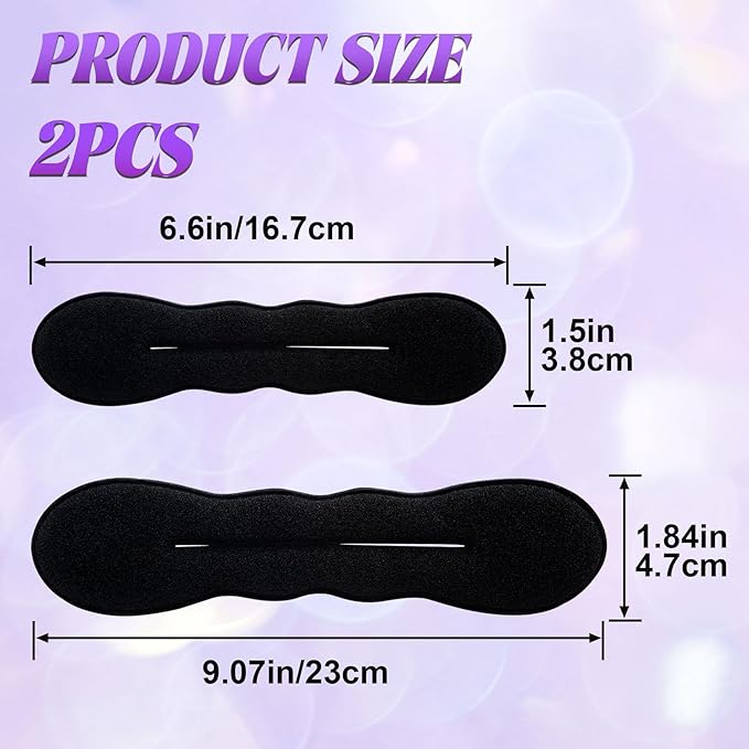 2 Pcs Hair Bun Maker, Black Non-Slip Bun Updo Hair Styling Accessories, Sponge Hair Bun Shaper Curler for Long Thin Curly Straight Wavy Hair
