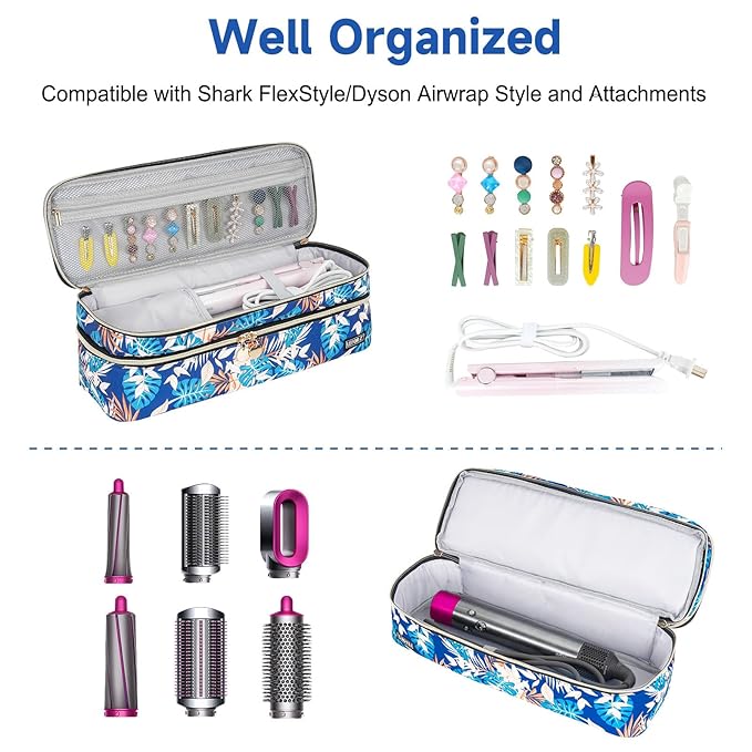 Double-Layer Travel Carrying Case Bag Comapatible with Revlon One-Step Hair Dryer Brush/Volumizer/Styler/Hot Tools/Shark FlexStyle/Dyson Airwrap Styler and Attachment,Colorful(Bag Only)