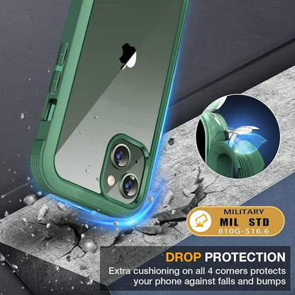 Miracase Compatible with iPhone 13 Mini case 5.4 inch, 2023 Upgrade Full-Body Glass Clear Case Bumper Case with Built-in 9H Tempered Glass Screen Protector for iPhone 13 Mini, Acacia Green