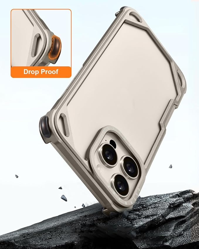 OATSBASF for iPhone 16 Pro Max 6.9" Bumper Case Metal, Aluminum Frame Slim Fit No Back Design, Compatible with MagSafe, 4 Corner Shockproof Protection, Minimalist Frameless Phone Case,Natural Titanium
