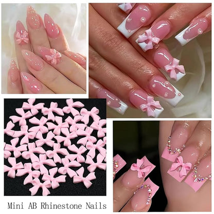 Nail Art Rhinestones Pink Bows Nail Charms Resin Clear Jelly Rhinestones Pearls Glitter Supplies Crystal Gems Mimi Diamond Accessories for Women Manicure Decorations Design