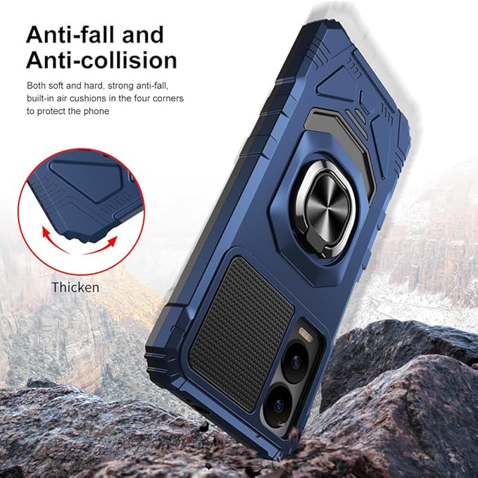 for Cricket Icon 6 / ATT Verge Case with 1 Pack Screen Protector,Dual Layer Hybrid Heavy Duty Defender Protection,Sleek Rugged Reinforced Cushion Corner Kickstand Shockproof Bumper Cover Blue