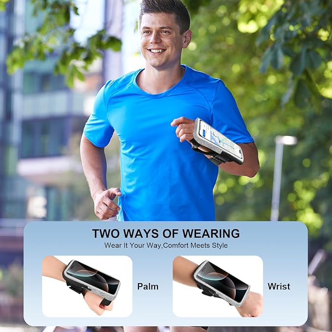 Armband for Phone for Runing, Wrist Phone Holder for Running for iPhone Pro Max Plus SE (16/15/14/13/12/11/X/XR) Galaxy S24/S23/S22/S21, Frearmband with Adjustable Strap & Card Slot(Grey
