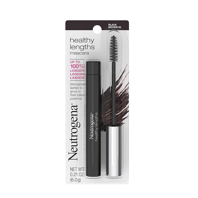 Neutrogena Healthy Lengths Mascara for Stronger, Longer Lashes, Clump-, Smudge- and Flake-Free Mascara with Olive Oil, Vitamin E and Rice Protein, Black/Brown 03,.21 oz
