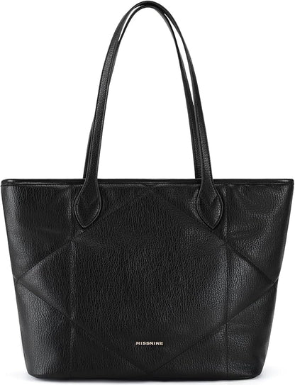 Missnine Quilted Tote Bags with Zipper, Vegan Leather Purses and Handbags for Women, Large Hobo Shoulder Bag