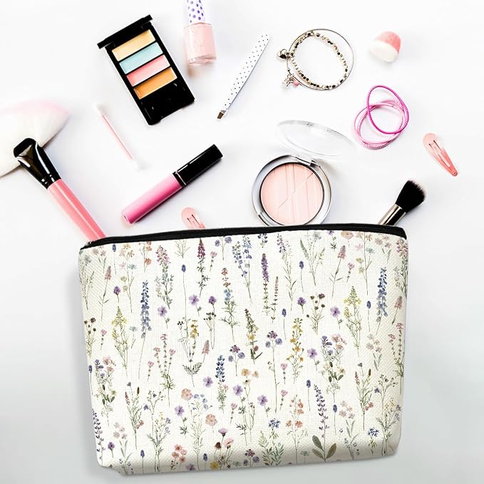 2pcs Floral Makeup Bags for Women, Cute Flower Aesthetic Travel Toiletry Bag, Coquette Cosmetic Bag, Portable Zipper Pouch Cosmetics Pouch Gifts for Women Girls