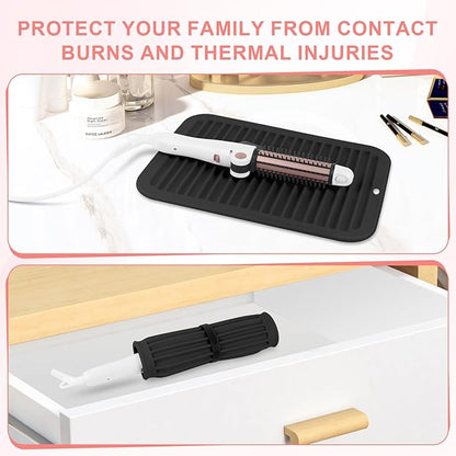 Large Silicone Heat Resistant Mat, Professional Hot Hair Tools Mat for Curling Iron, Flat Iron, Hair Straightener, Portable Hot Pad Cover with Velcro for Travel Home Salon(11.8" x 9.0")