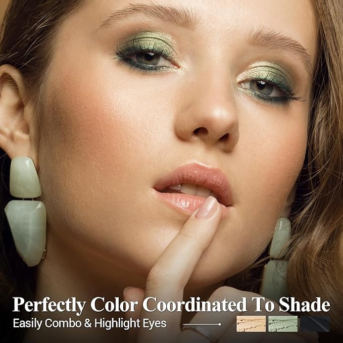 Neutral Eyeshadow Stick Makeup Set, Green Metallic Shimmer Matte Cream Eye Shadow Eyeliner Brightener Pencil Crayon - GOLDENTREE