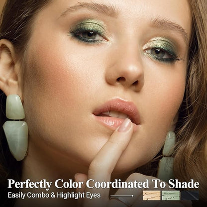 Neutral Eyeshadow Stick Makeup Set, Green Metallic Shimmer Matte Cream Eye Shadow Eyeliner Brightener Pencil Crayon - GOLDENTREE