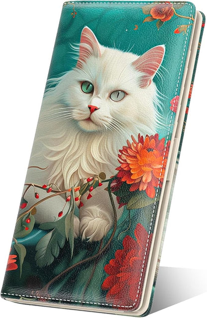 Nipichsha Womens Wallet, RFID Slim Wallets for Women, Thin Ladies Credit Card Holder Purse, Cute Leather Bifold Clutch Billfold with 11 Card Slots & ID Window, Elegant Cat