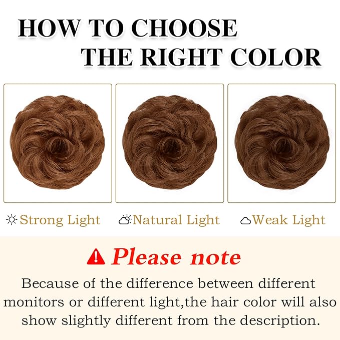 MORICA 1PCS Messy Hair Bun Hair Scrunchies Extension Curly Wavy Messy Bun Hair Synthetic Chignon Hairpieces for Women(Light Golden Auburn##)