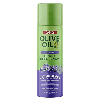 ORS Oive Oil Braidzone Braid Sheen Spray with Lavender, Acai & Biotin for Hair & Scalp Nourishment 10 Ounces (1)