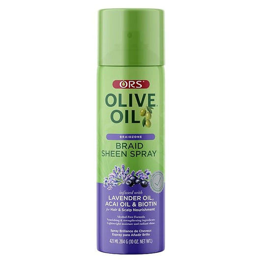 ORS Oive Oil Braidzone Braid Sheen Spray with Lavender, Acai & Biotin for Hair & Scalp Nourishment 10 Ounces (1)