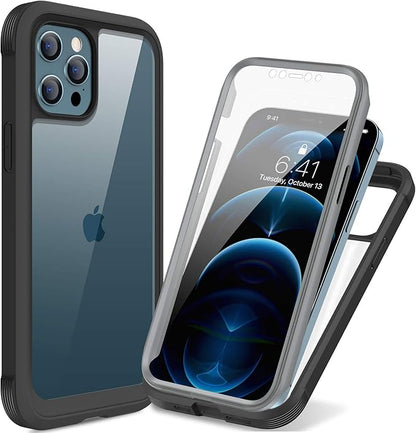 Miracase Designed for iPhone 12 Pro Max Case, Full Body Rugged Case with Built-in Touch Sensitive Anti-Scratch Screen Protector, Soft TPU Case Compatible with iPhone 12 Pro Max 6.7", Black