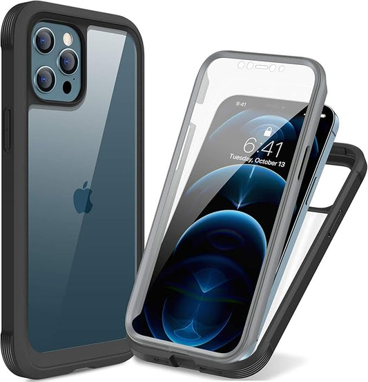 Miracase Designed for iPhone 12 Pro Max Case, Full Body Rugged Case with Built-in Touch Sensitive Anti-Scratch Screen Protector, Soft TPU Case Compatible with iPhone 12 Pro Max 6.7", Black