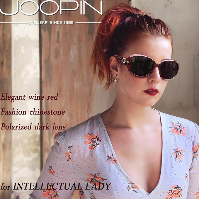 Joopin Big Womens Sunglasses Polarized Trendy Sun Glasses Large Rectangle UV Protection Rhinestone Sunnies